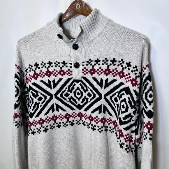 Chaps Fair Isle Nordic Cotton Pullover Mens XL Mock Neck Sweater Apres Chalet - Picture 11 of 16